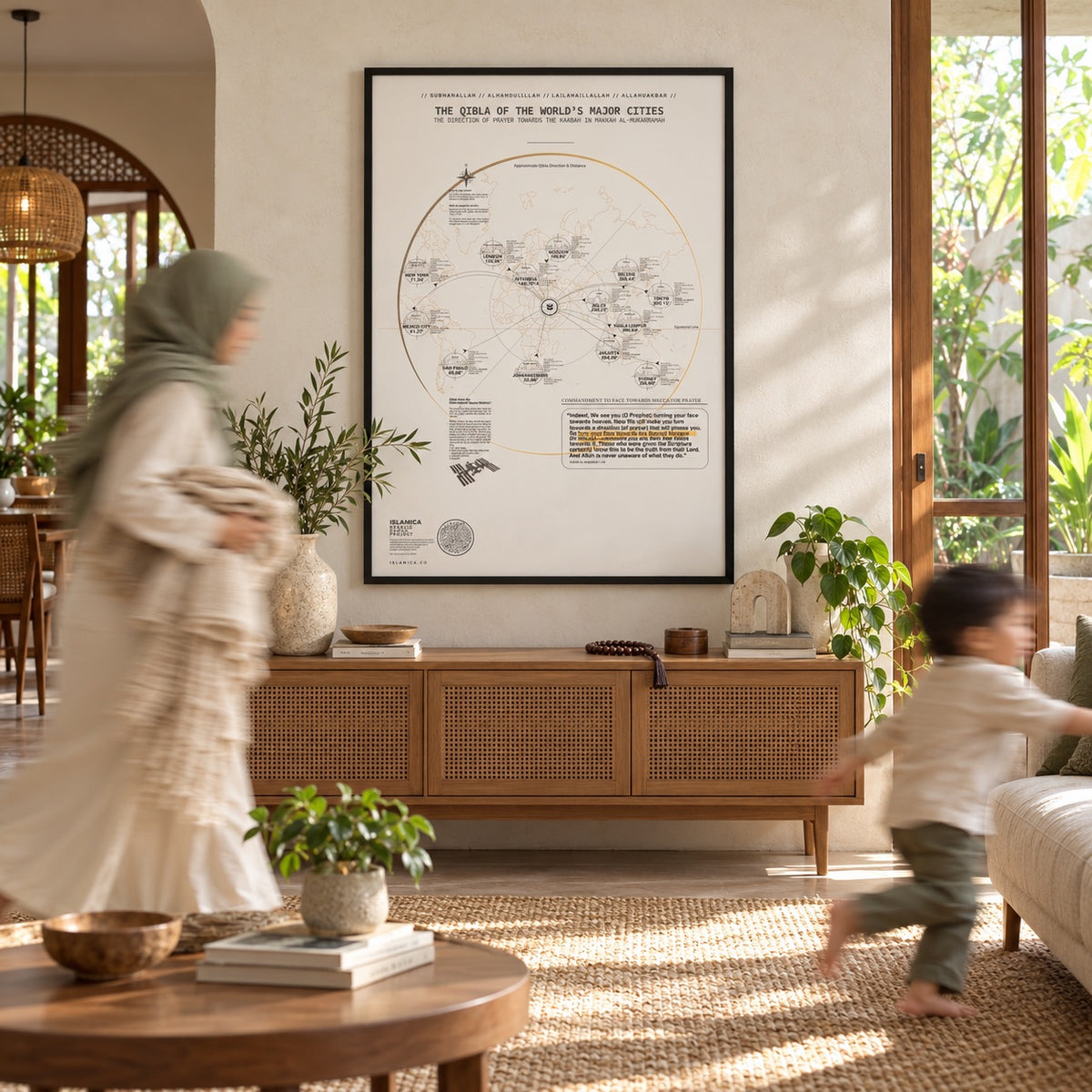 Qibla of the World's Major Cities poster in a living room